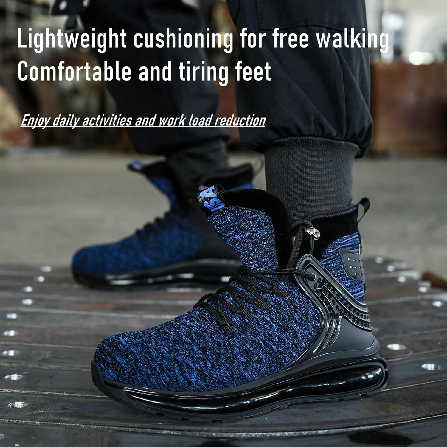 SYLPHID Men Steel Toe Sneakers Women Safety Shoes High top Work Shoe with Air Cushion Lightweight Breathable Puncture Proof