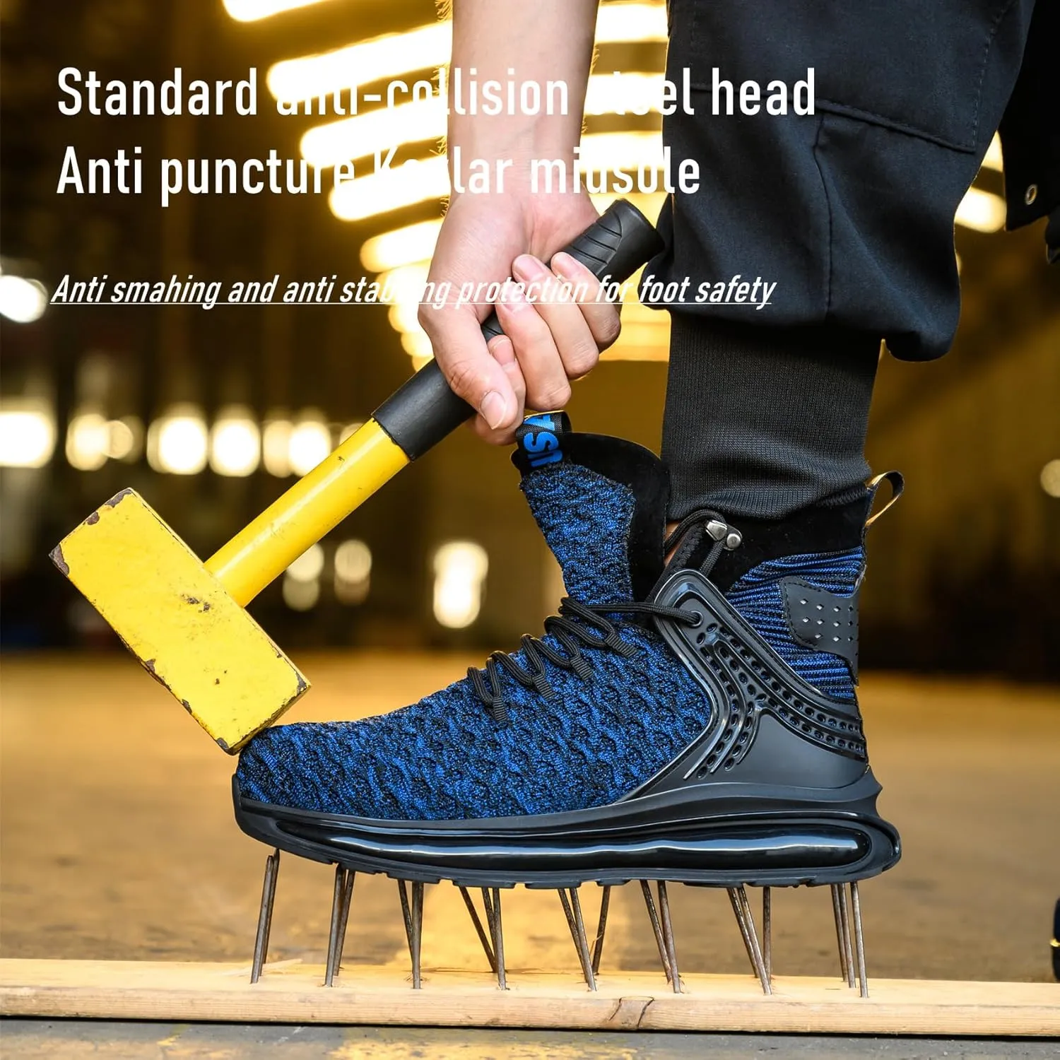 SYLPHID Men Steel Toe Sneakers Women Safety Shoes High top Work Shoe with Air Cushion Lightweight Breathable Puncture Proof