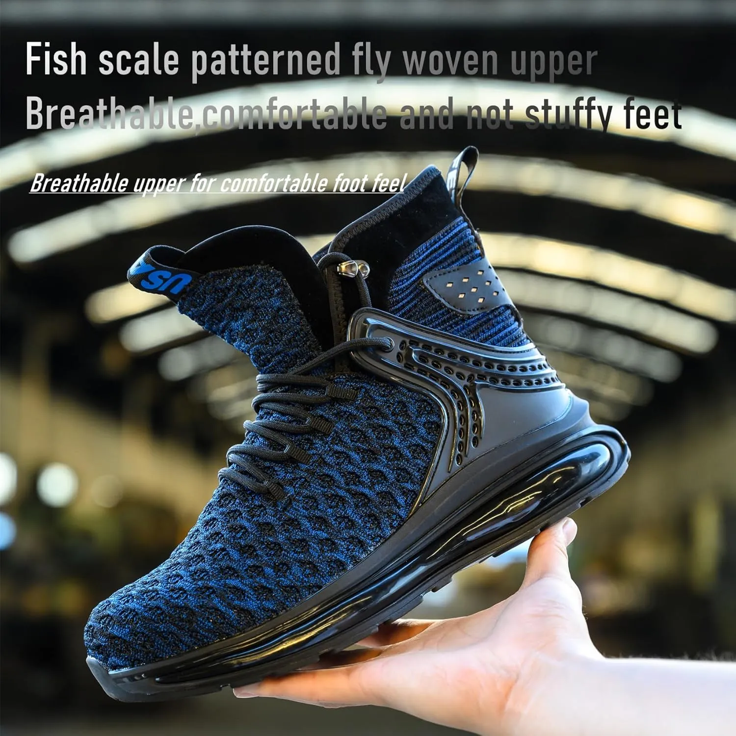 SYLPHID Men Steel Toe Sneakers Women Safety Shoes High top Work Shoe with Air Cushion Lightweight Breathable Puncture Proof