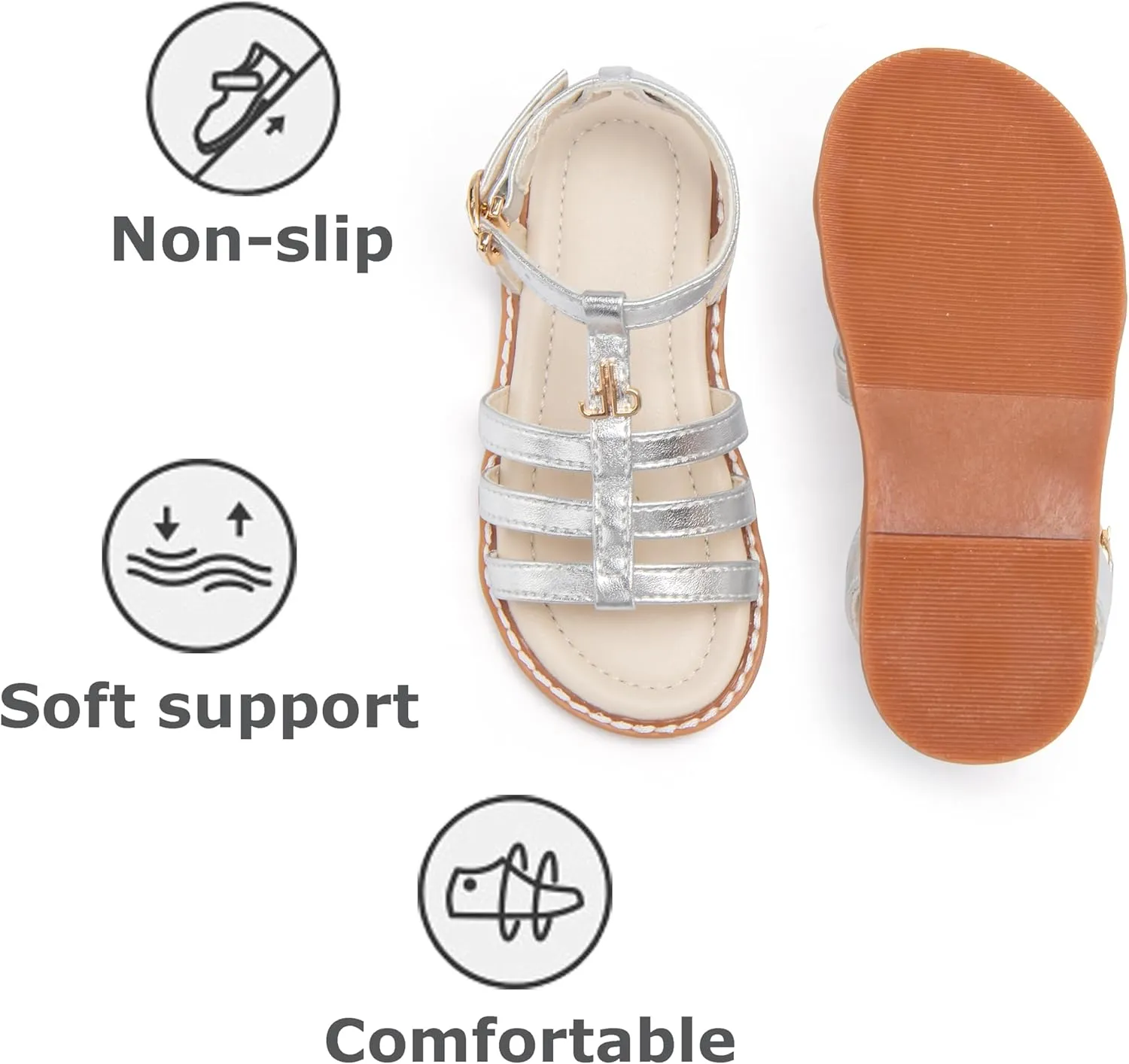 THEE BRON Toddler Girls Gladiator Sandals - Cushioned Comfy Shoes for Princess Summer Play