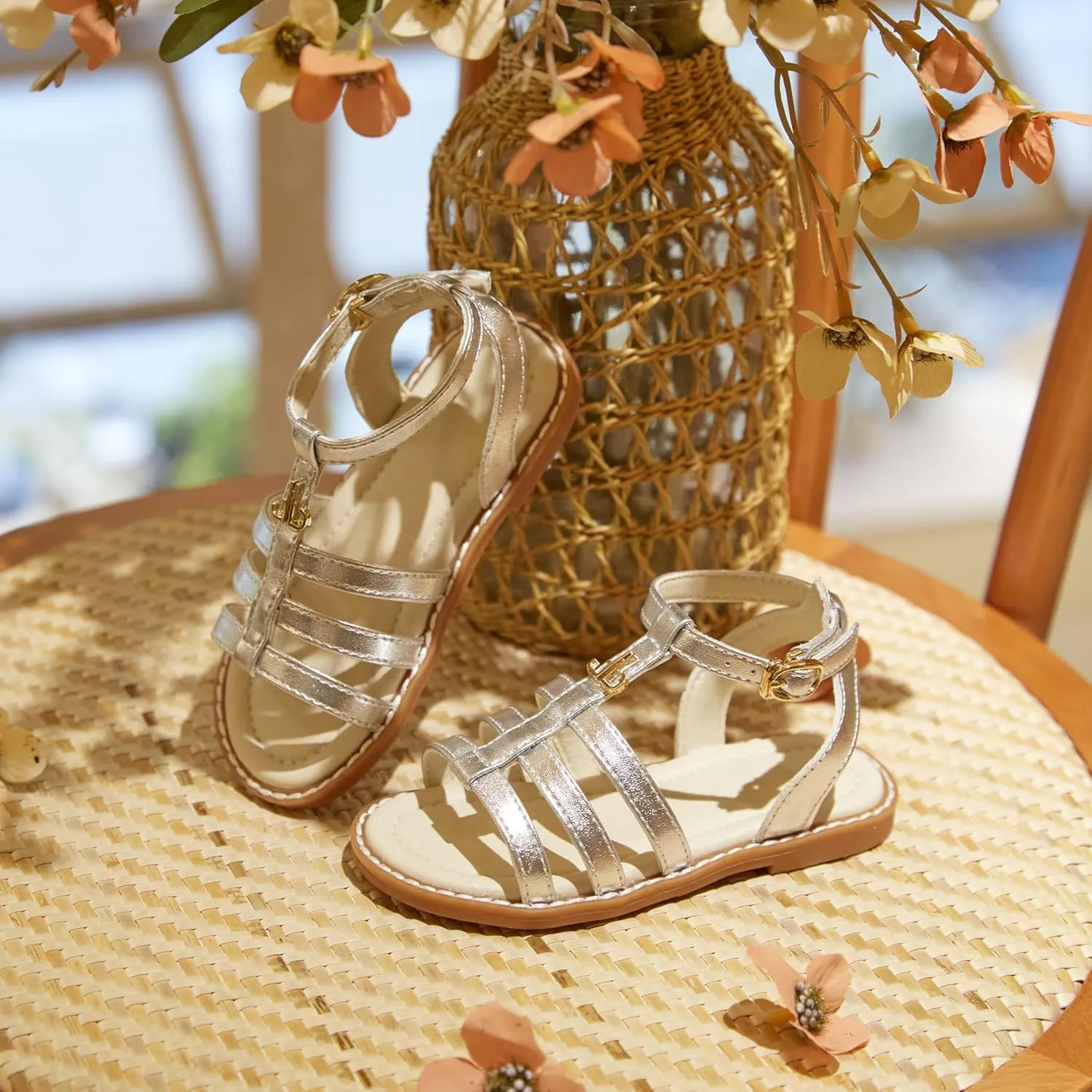 THEE BRON Toddler Girls Gladiator Sandals - Cushioned Comfy Shoes for Princess Summer Play