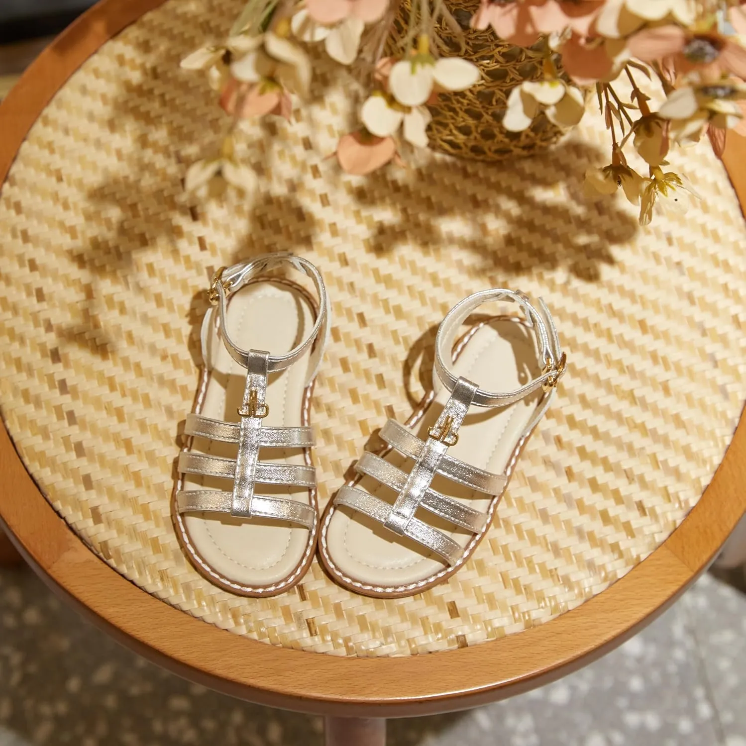 THEE BRON Toddler Girls Gladiator Sandals - Cushioned Comfy Shoes for Princess Summer Play