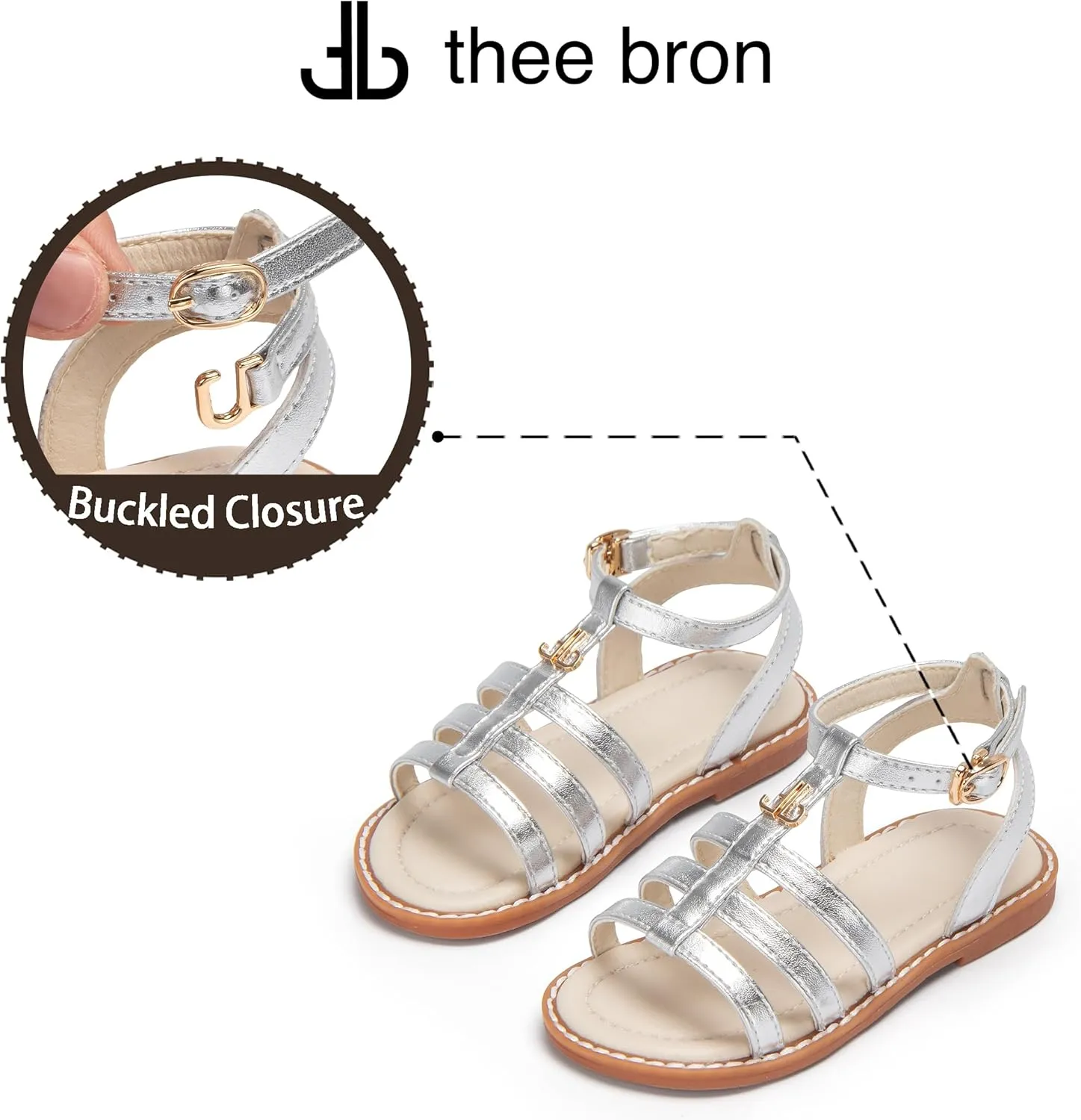THEE BRON Toddler Girls Gladiator Sandals - Cushioned Comfy Shoes for Princess Summer Play