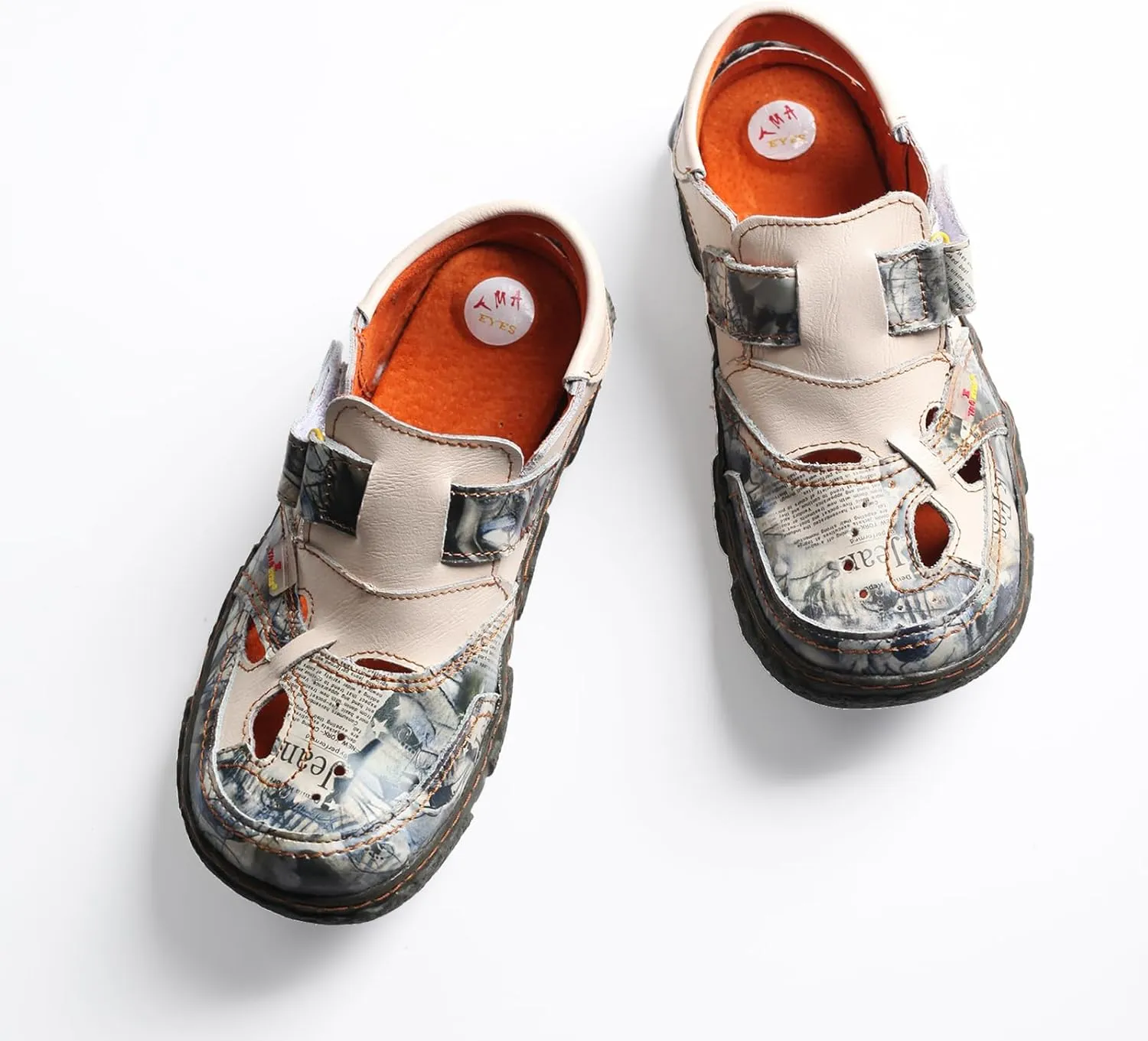TMA EYES Floral Leather Spliced Hollow Women's Shoes Hook and Loop Women's Casual Breathable Shoes