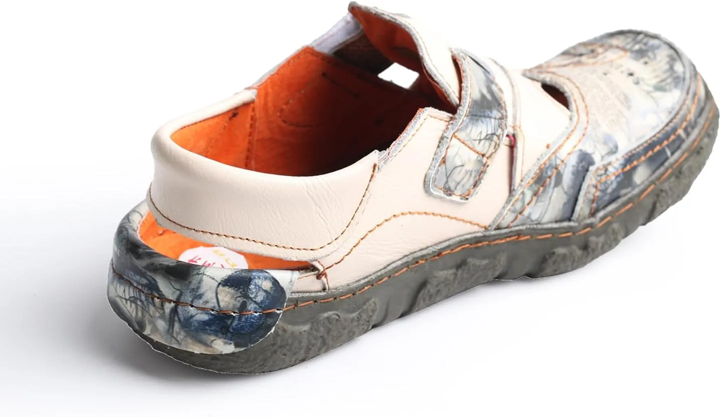 TMA EYES Floral Leather Spliced Hollow Women's Shoes Hook and Loop Women's Casual Breathable Shoes