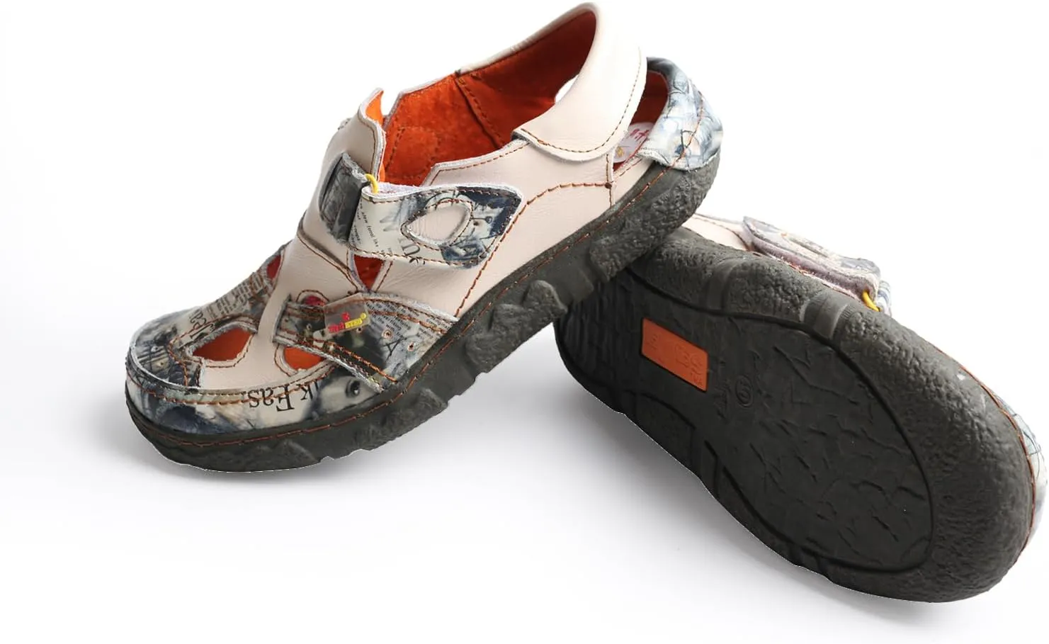 TMA EYES Floral Leather Spliced Hollow Women's Shoes Hook and Loop Women's Casual Breathable Shoes
