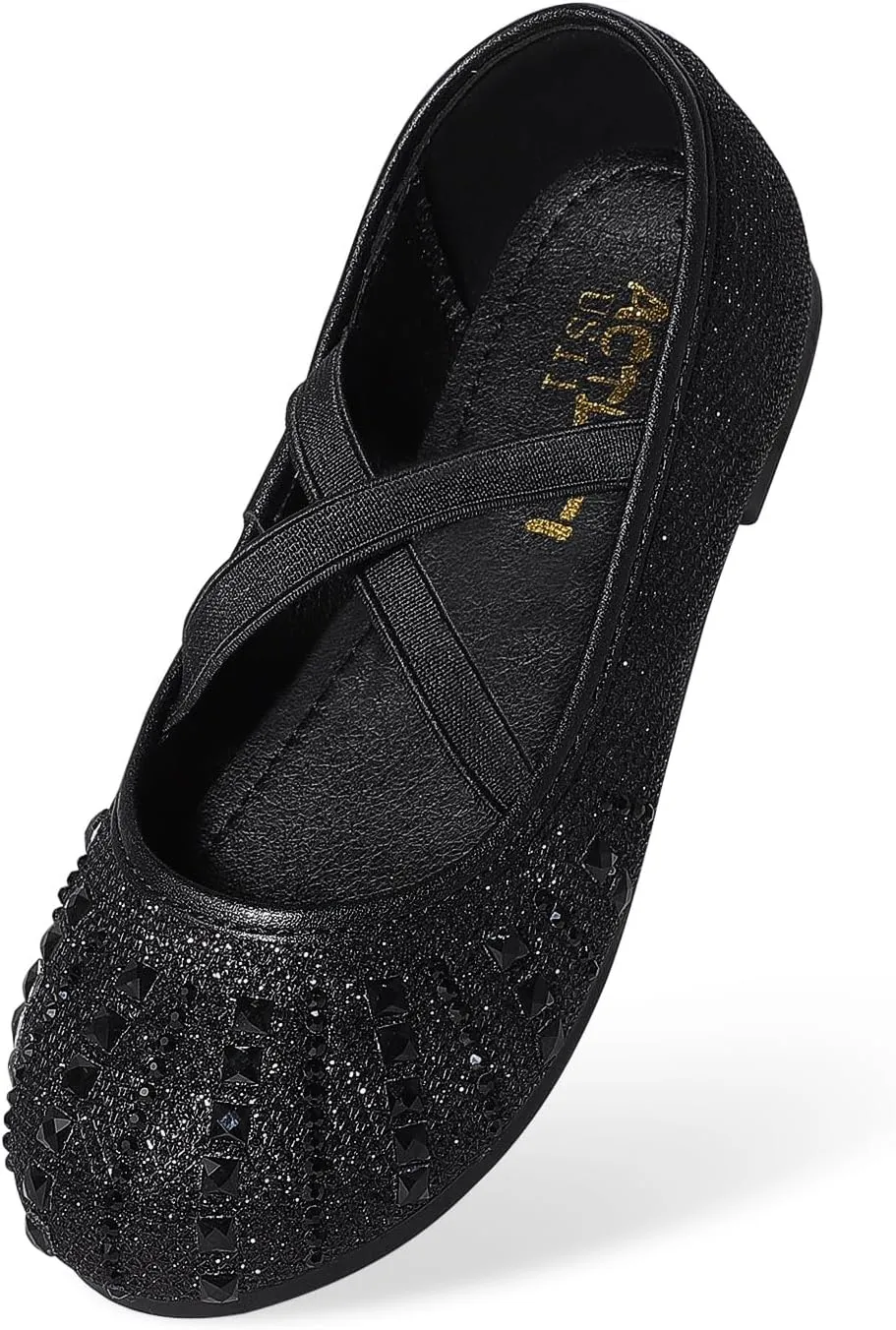 Toddler Girls Dress Shoes Sparkle Rhinestone Flower Girls Mary Jane Slip-On Ballet Flats for School, Wedding, Party