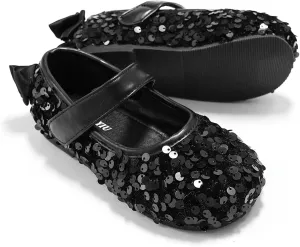 Toddler Girls Little Kid Ballet Sequin Ribbon Bows Flats Mary Jane Party Dress Shoes