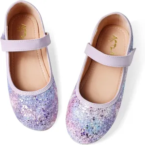 Toddler Girls Mermaid Dress Shoes Glitter Ballet Flats Non-Slip Soft Mary Jane Flower Girl Princess Shoes for School Party Wedding