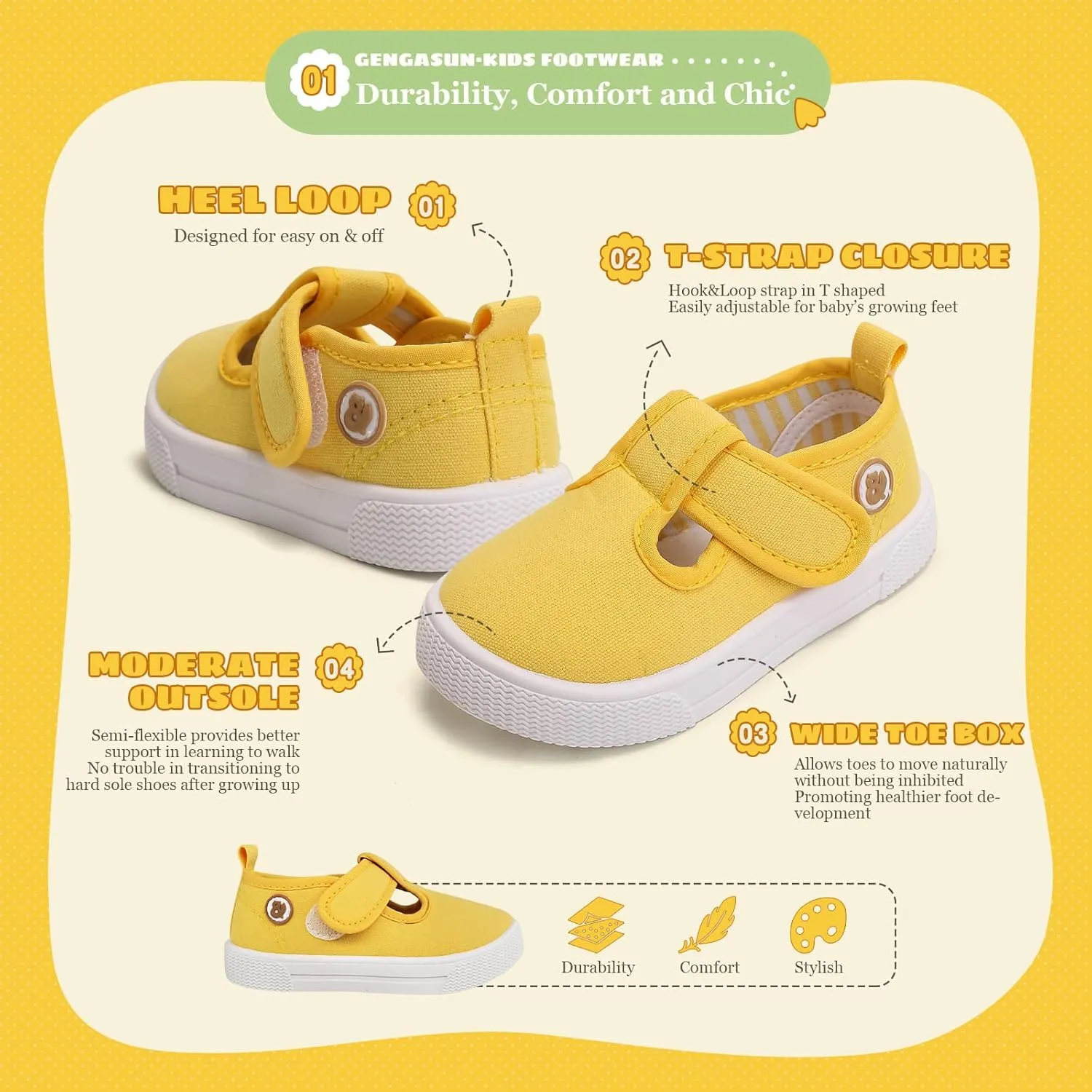 Toddler Girls T-Strap Canvas Sneakers for Little Kids Classical Comfortable Mary Jane Canvas Flats, Non-Slip Casual Canvas Sneaker for Girls
