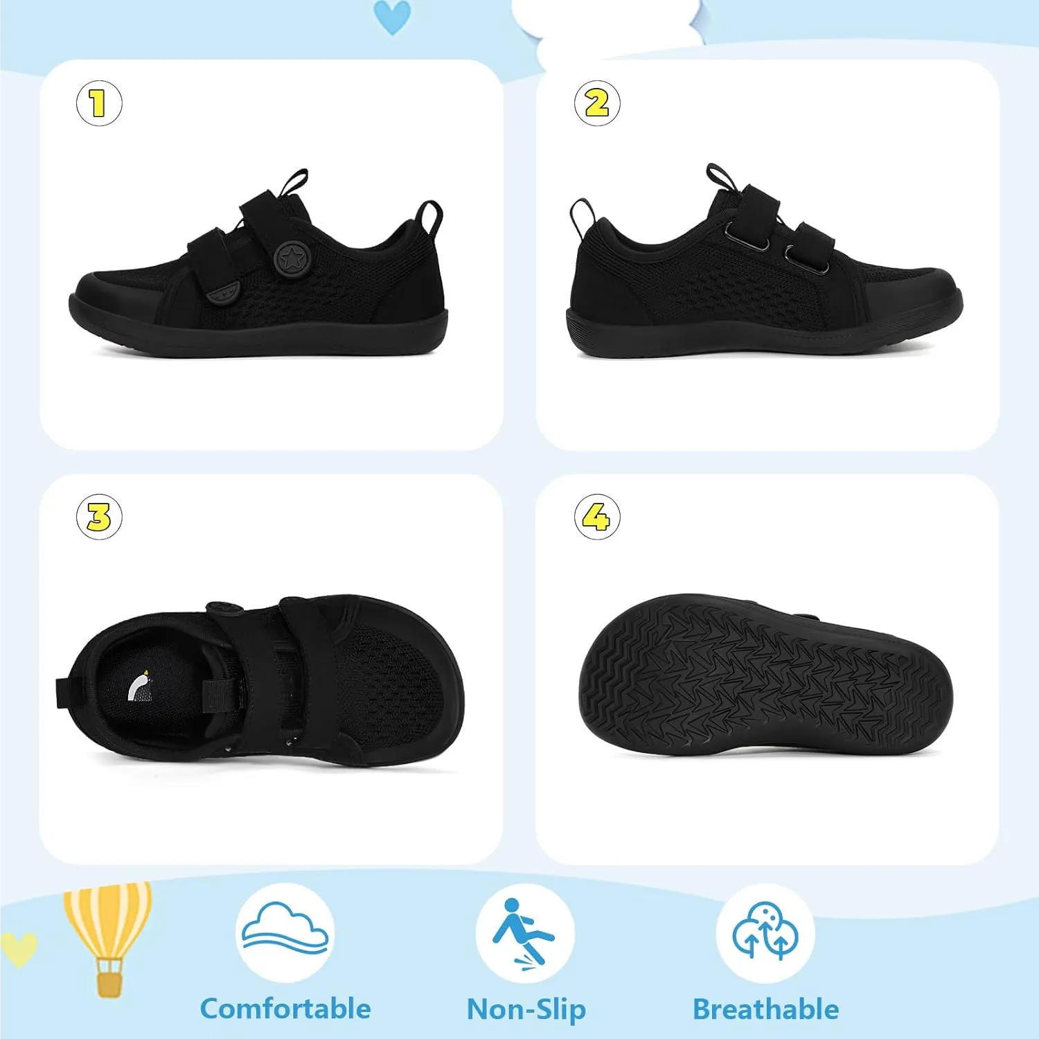 Toddler Shoes Boys Girls, Kids Wide Toe Box Barefoot Shoes Breathable Lightweight Zero Drop Non-Slip Tennis Sneakers for Toddler/Little Kid/Big Kid