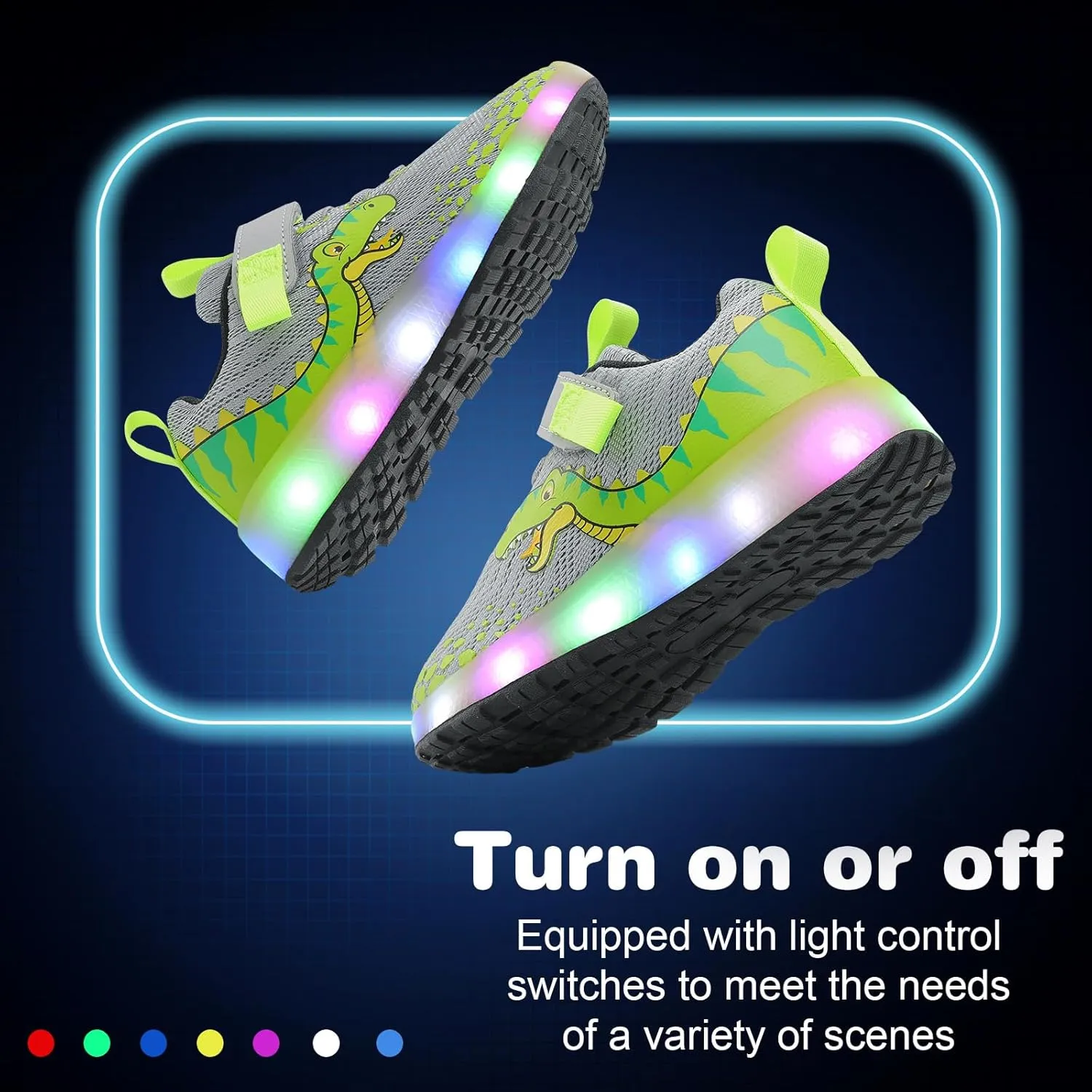 Toddler Sneakers Light Up Shoes for Boy Girl with Hook and Loop Comfortable Led Shoes Non-Slip Dinosaur Shark Shoes Little Kid