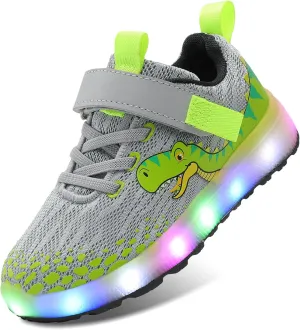 Toddler Sneakers Light Up Shoes for Boy Girl with Hook and Loop Comfortable Led Shoes Non-Slip Dinosaur Shark Shoes Little Kid