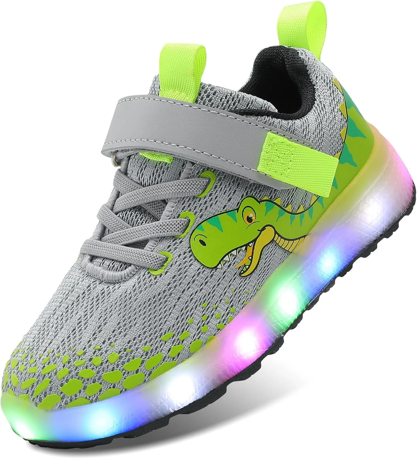 Toddler Sneakers Light Up Shoes for Boy Girl with Hook and Loop Comfortable Led Shoes Non-Slip Dinosaur Shark Shoes Little Kid