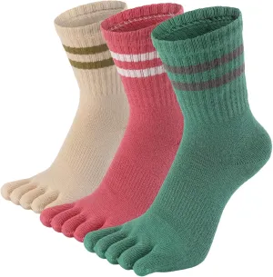 Toe Socks Five Finger Split Athletic Running Crew Cotton for Women 3 Pairs
