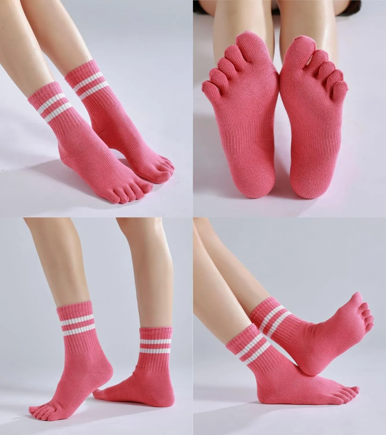 Toe Socks Five Finger Split Athletic Running Crew Cotton for Women 3 Pairs