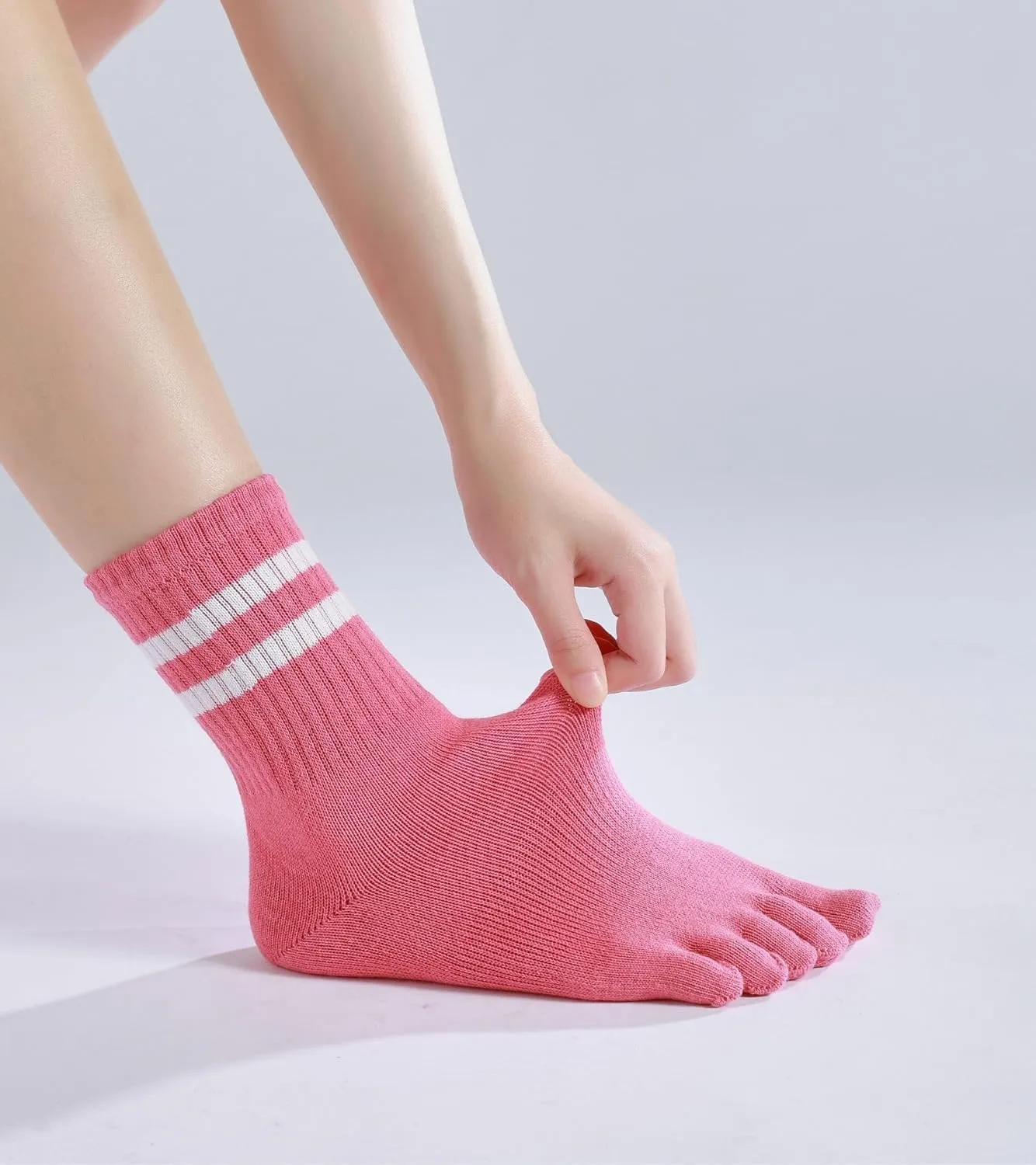 Toe Socks Five Finger Split Athletic Running Crew Cotton for Women 3 Pairs