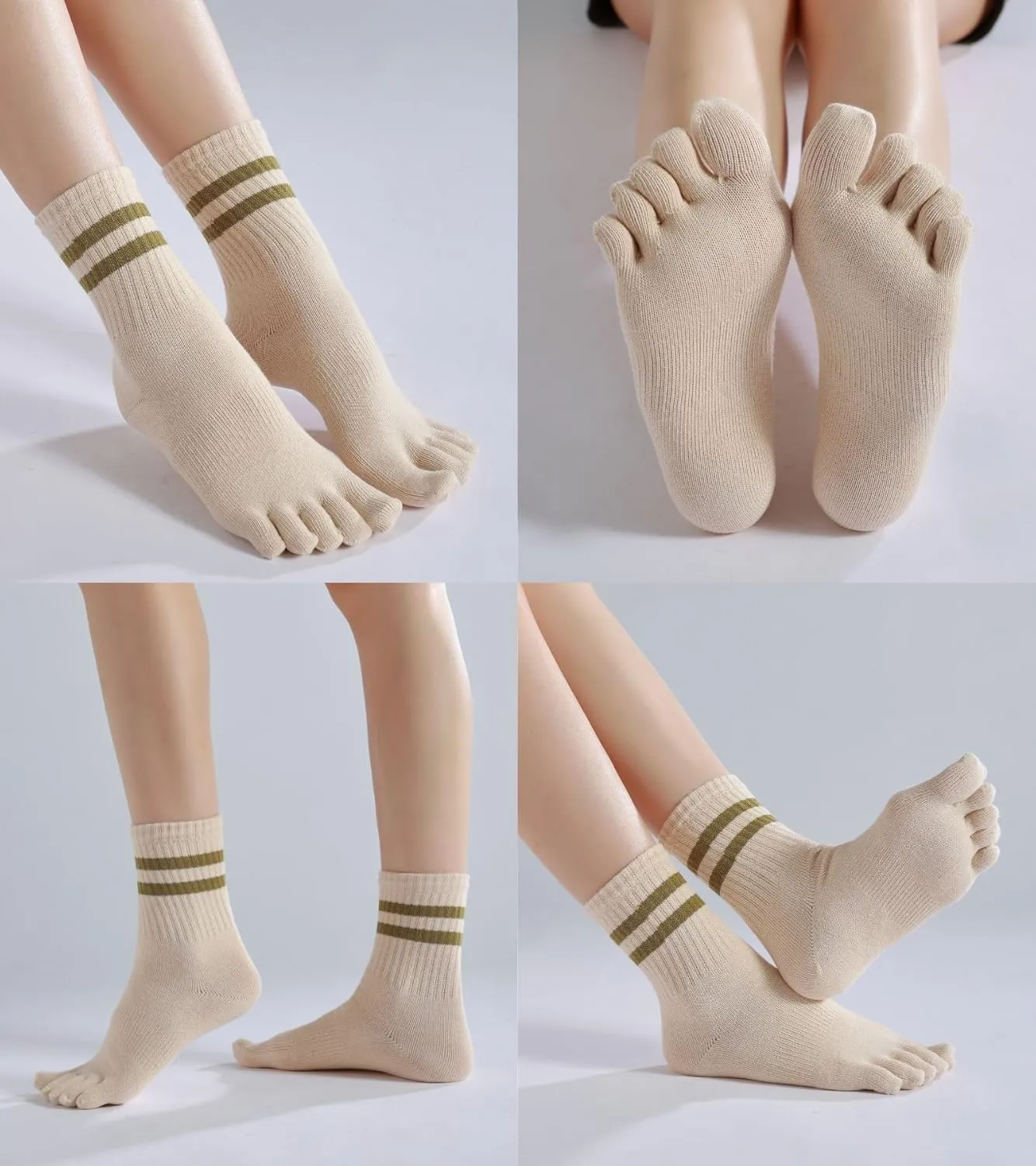Toe Socks Five Finger Split Athletic Running Crew Cotton for Women 3 Pairs