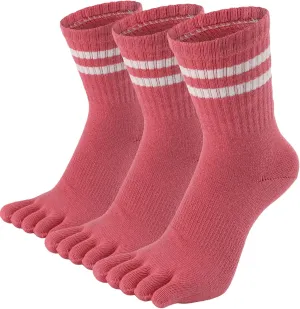 Toe Socks Five Finger Split Athletic Running Crew Cotton for Women 3 Pairs