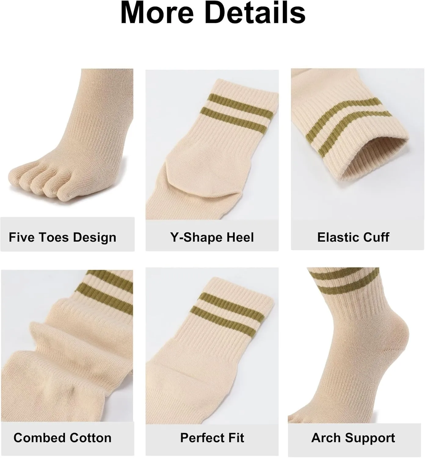 Toe Socks Five Finger Split Athletic Running Crew Cotton for Women 3 Pairs