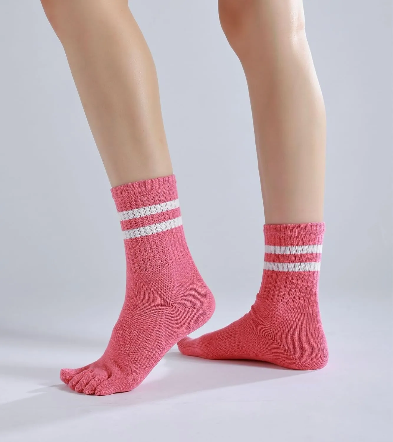 Toe Socks Five Finger Split Athletic Running Crew Cotton for Women 3 Pairs