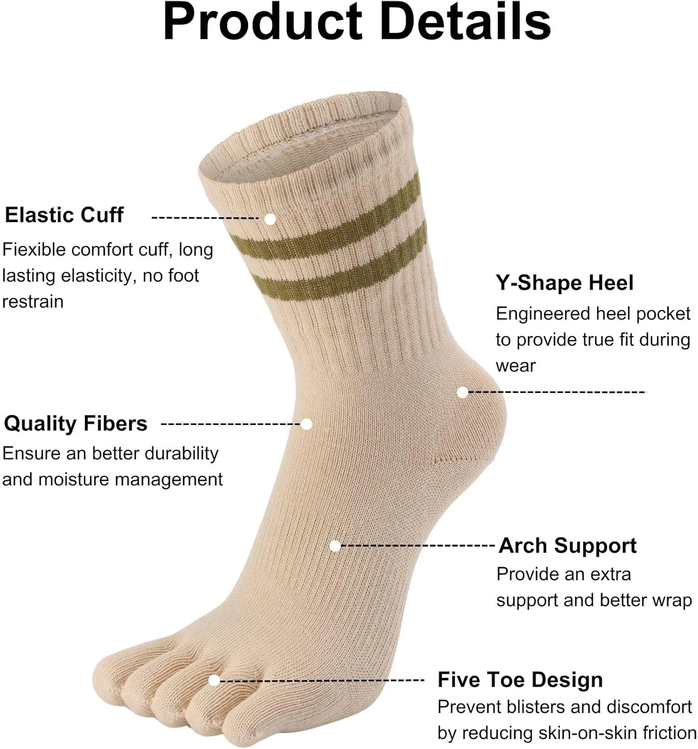 Toe Socks Five Finger Split Athletic Running Crew Cotton for Women 3 Pairs