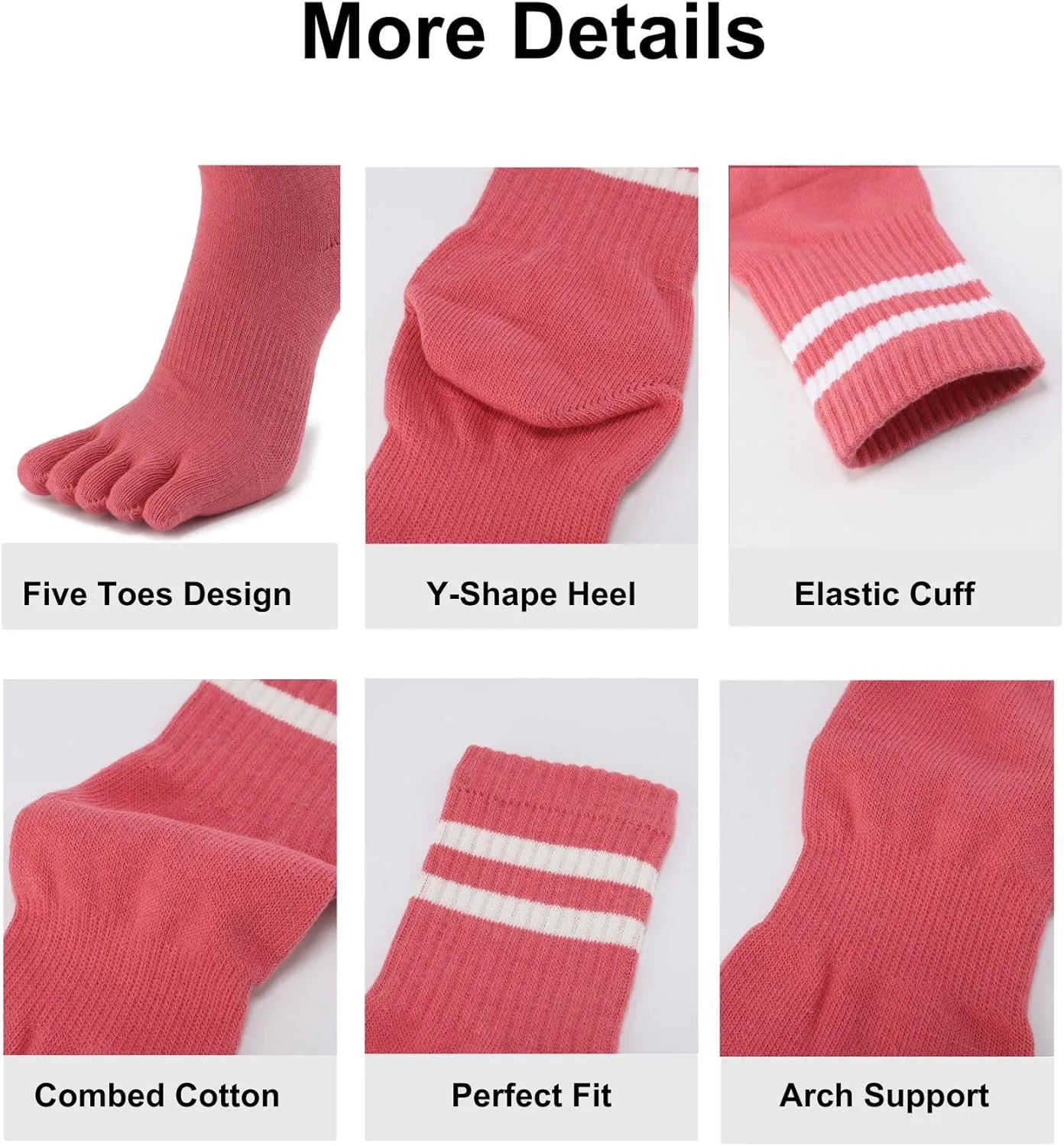 Toe Socks Five Finger Split Athletic Running Crew Cotton for Women 3 Pairs