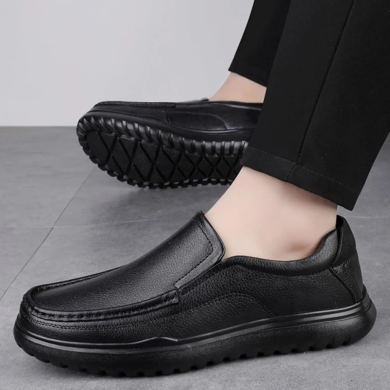 Top - Grain Cowhide Mens Loafers Slip on Shoes Casual Comfort Soft Moccasin Daily Flats Driving Walking Shoes Lightweight
