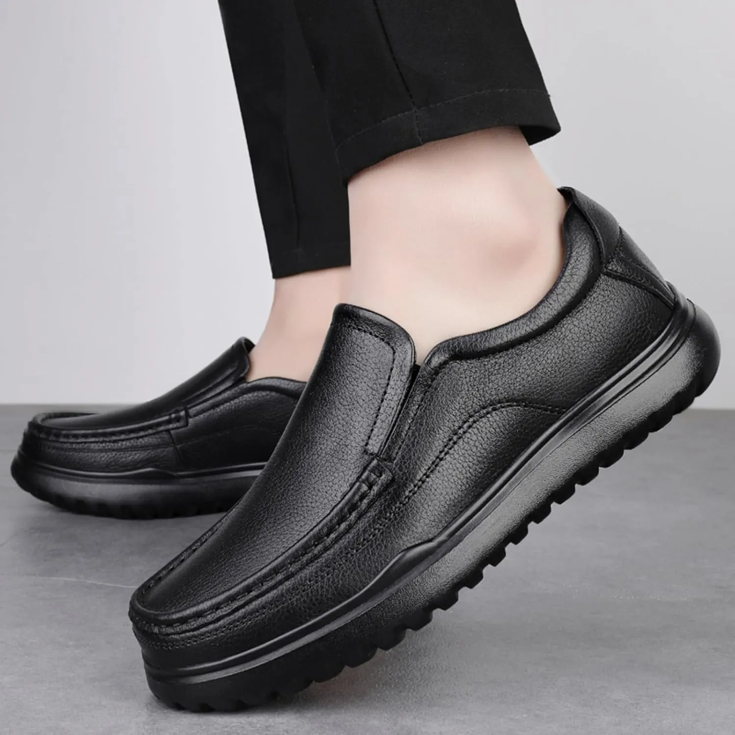 Top - Grain Cowhide Mens Loafers Slip on Shoes Casual Comfort Soft Moccasin Daily Flats Driving Walking Shoes Lightweight