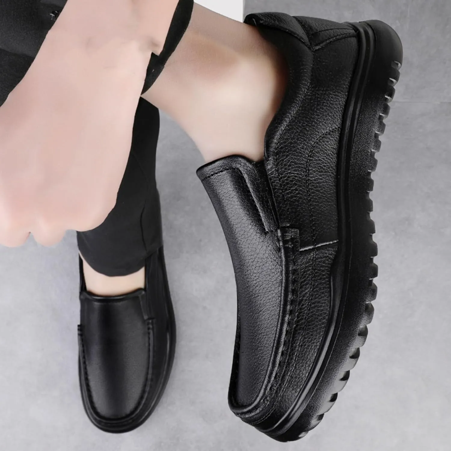 Top - Grain Cowhide Mens Loafers Slip on Shoes Casual Comfort Soft Moccasin Daily Flats Driving Walking Shoes Lightweight