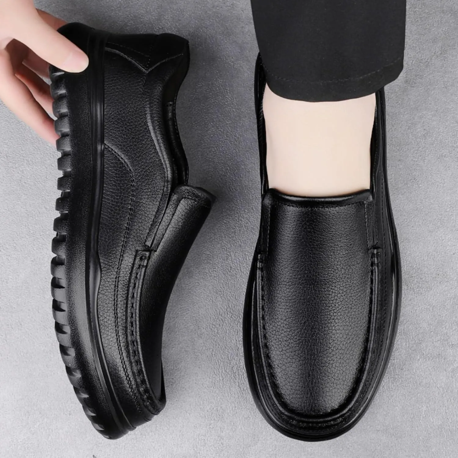 Top - Grain Cowhide Mens Loafers Slip on Shoes Casual Comfort Soft Moccasin Daily Flats Driving Walking Shoes Lightweight
