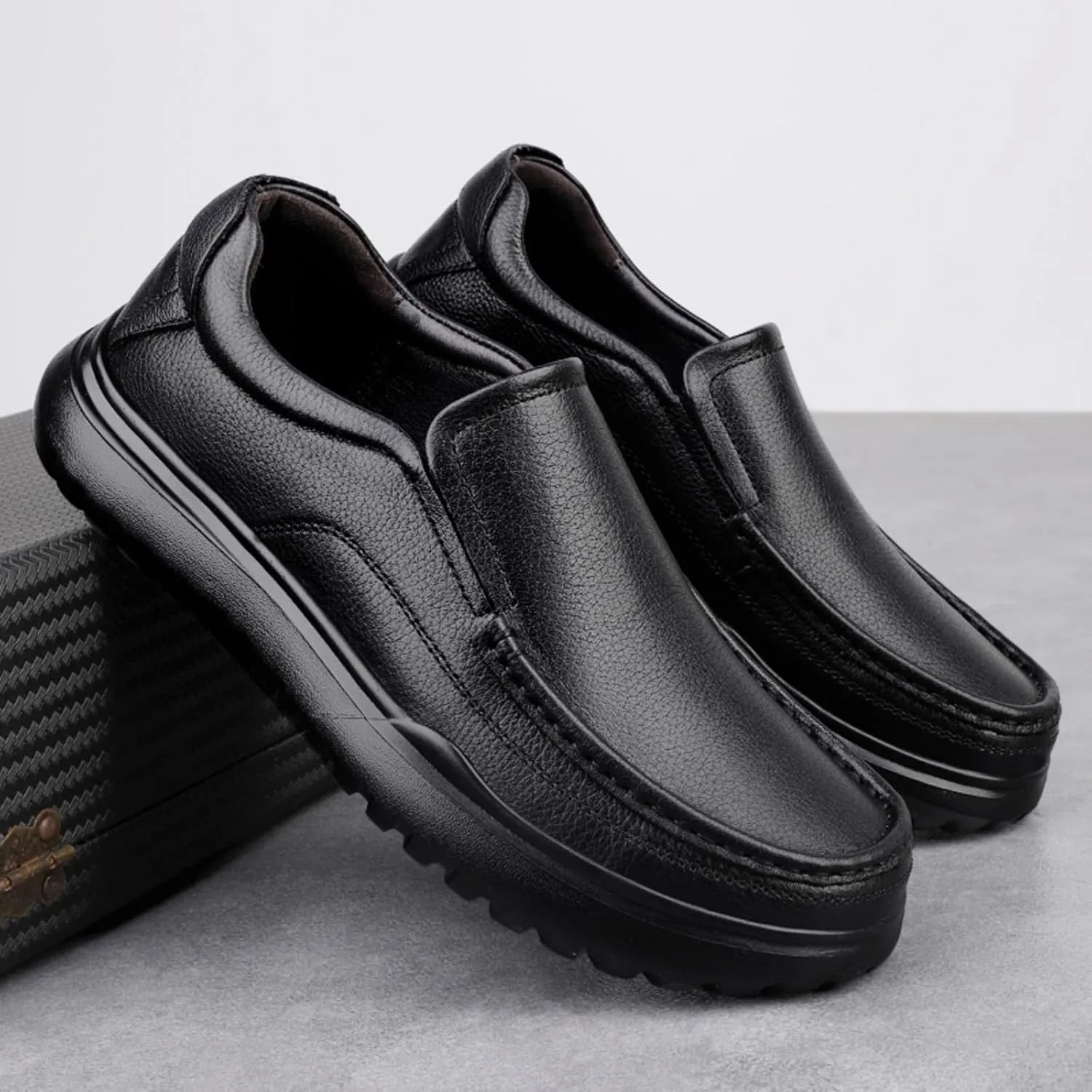 Top - Grain Cowhide Mens Loafers Slip on Shoes Casual Comfort Soft Moccasin Daily Flats Driving Walking Shoes Lightweight