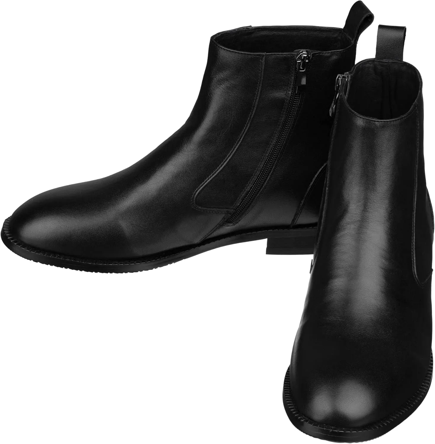 TOTO Men's Invisible Height Increasing Elevator Shoes - Black Leather Slip-on Chelsea Boots - 2.6 Inches Taller - K33092 - Size 12 D(M) US