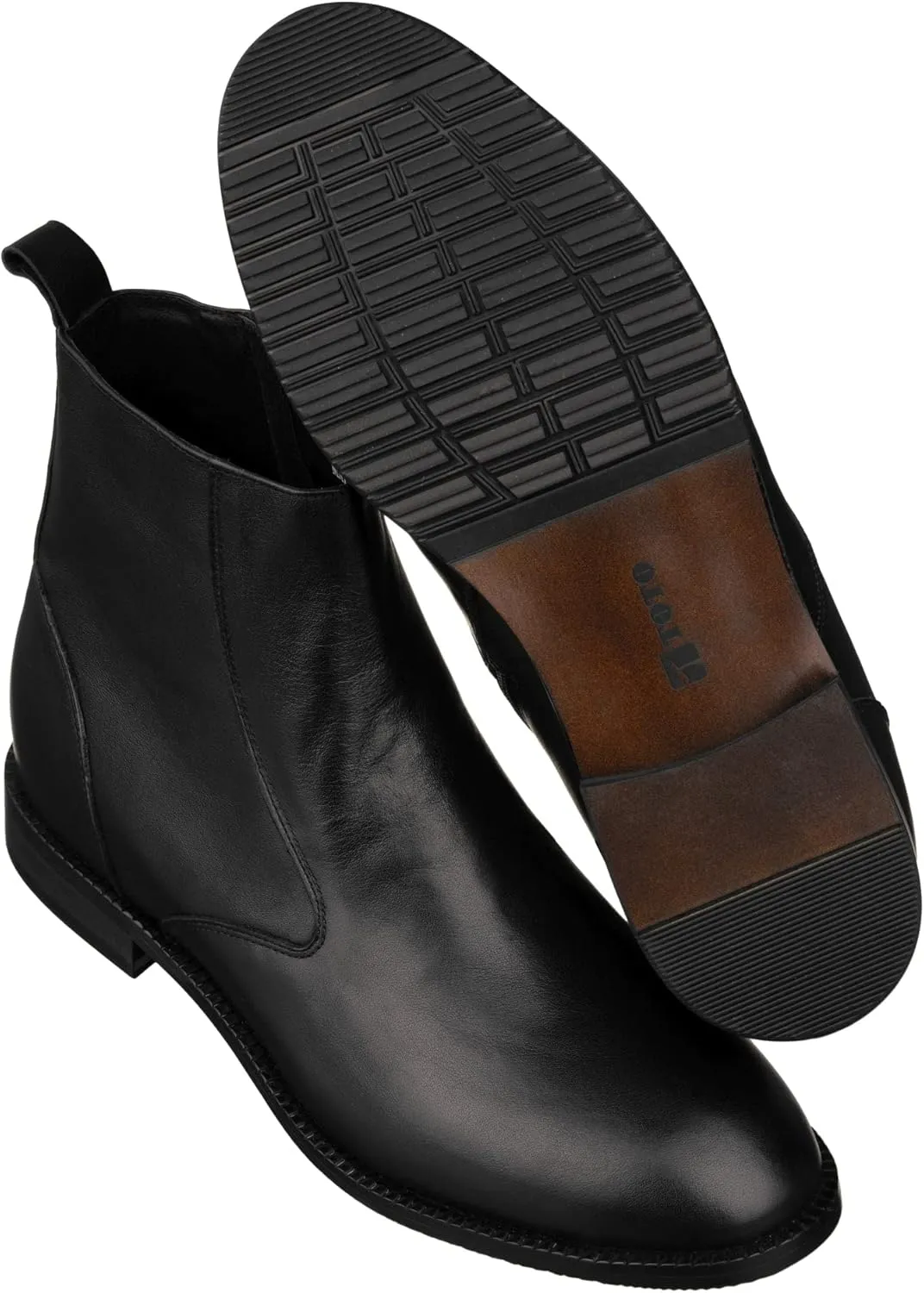TOTO Men's Invisible Height Increasing Elevator Shoes - Black Leather Slip-on Chelsea Boots - 2.6 Inches Taller - K33092 - Size 9 D(M) US