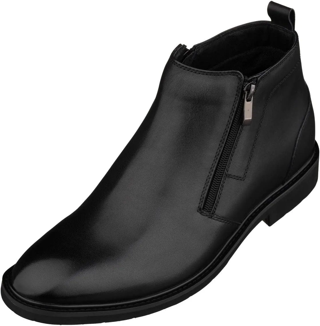 TOTO Men's Invisible Height Increasing Elevator Shoes - Black Premium Leather Ankle Zipper Boots - 2.8 Inches Taller - YH7105 - Size 8 D(M) US