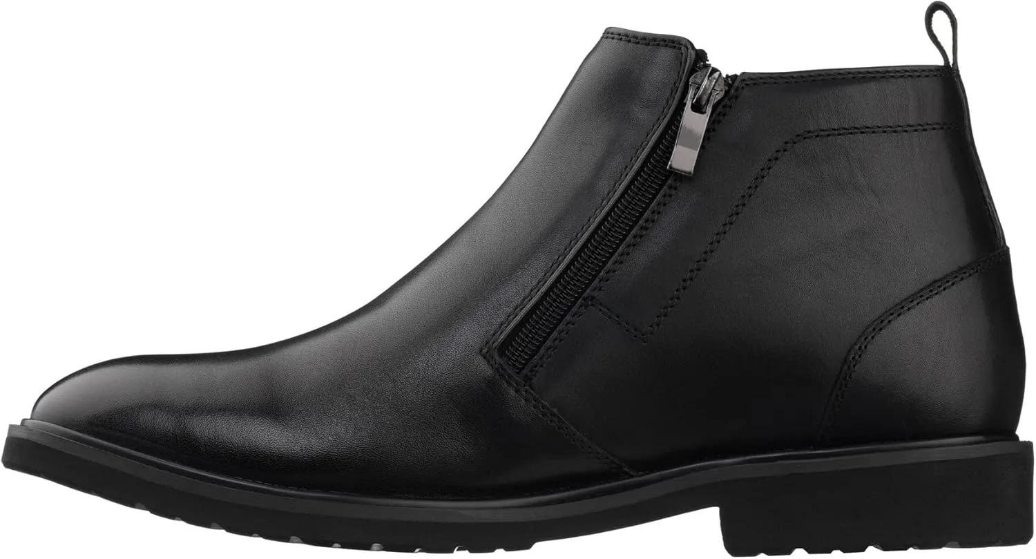 TOTO Men's Invisible Height Increasing Elevator Shoes - Black Premium Leather Ankle Zipper Boots - 2.8 Inches Taller - YH7105 - Size 8 D(M) US