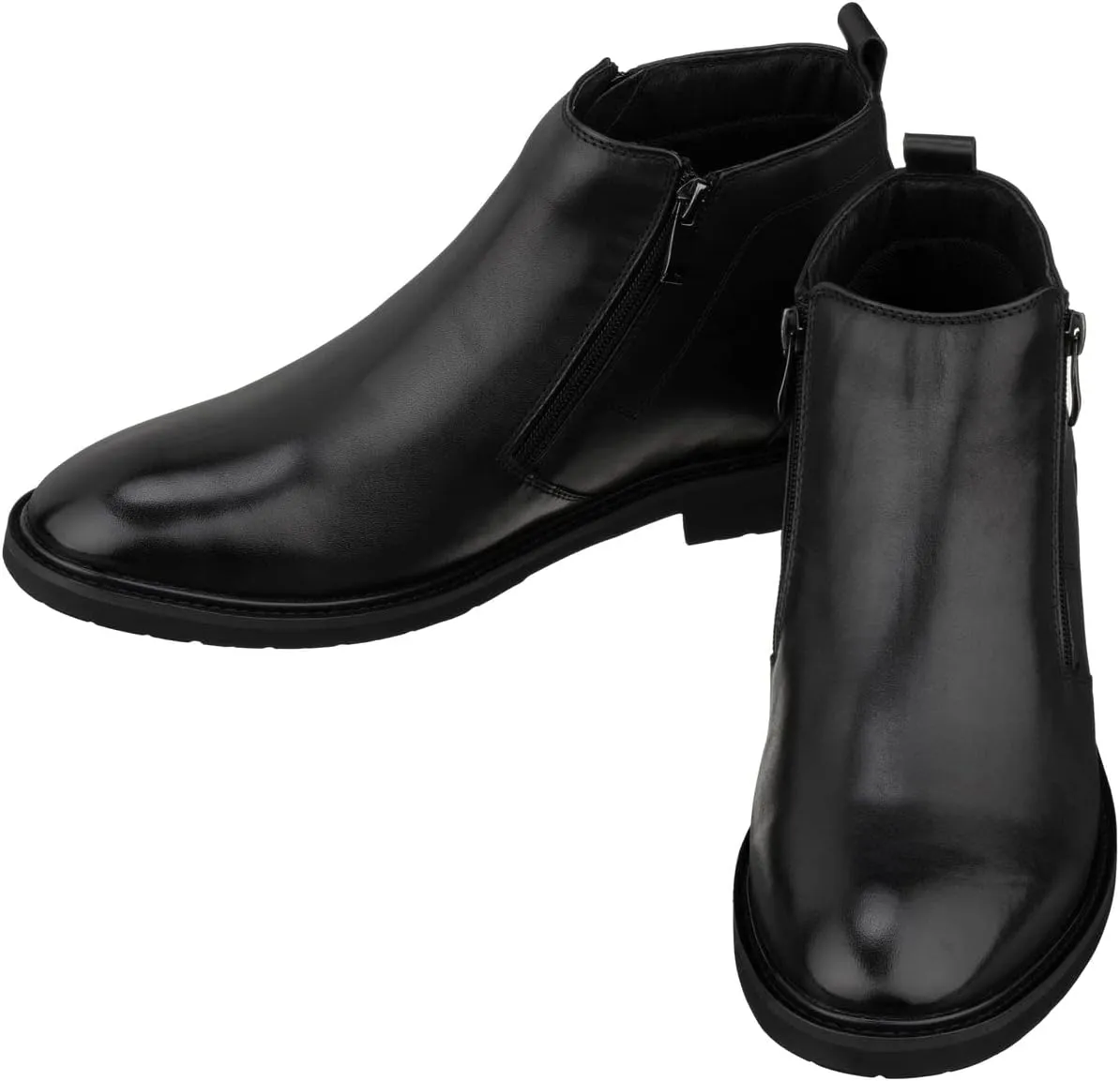 TOTO Men's Invisible Height Increasing Elevator Shoes - Black Premium Leather Ankle Zipper Boots - 2.8 Inches Taller - YH7105 - Size 8 D(M) US
