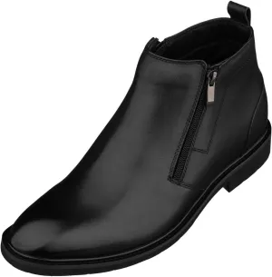TOTO Men's Invisible Height Increasing Elevator Shoes - Black Premium Leather Ankle Zipper Boots - 2.8 Inches Taller - YH7105 - Size 8 D(M) US