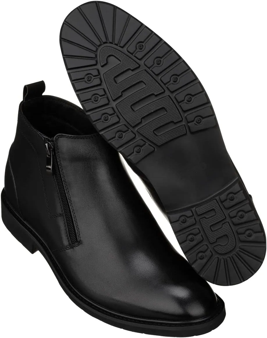 TOTO Men's Invisible Height Increasing Elevator Shoes - Black Premium Leather Ankle Zipper Boots - 2.8 Inches Taller - YH7105 - Size 8 D(M) US