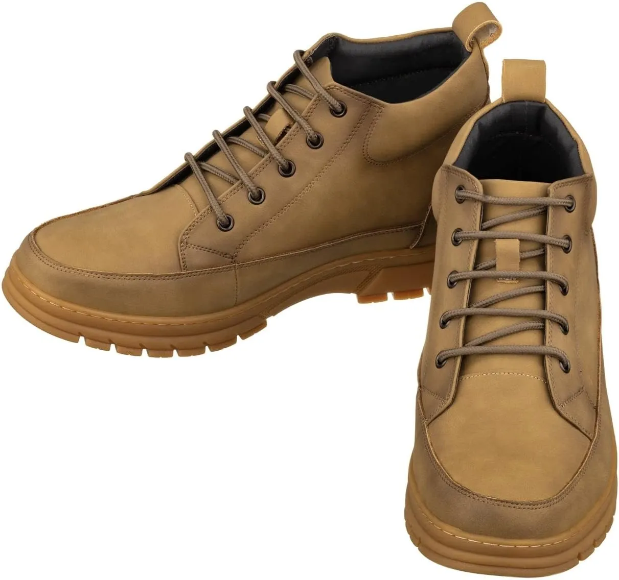 TOTO Men's Invisible Height Increasing Elevator Shoes - Khaki Premium Leather Lace-up Hiking-Style Boots - 2.8 Inches Taller - K11552 - Size 7 D(M) US