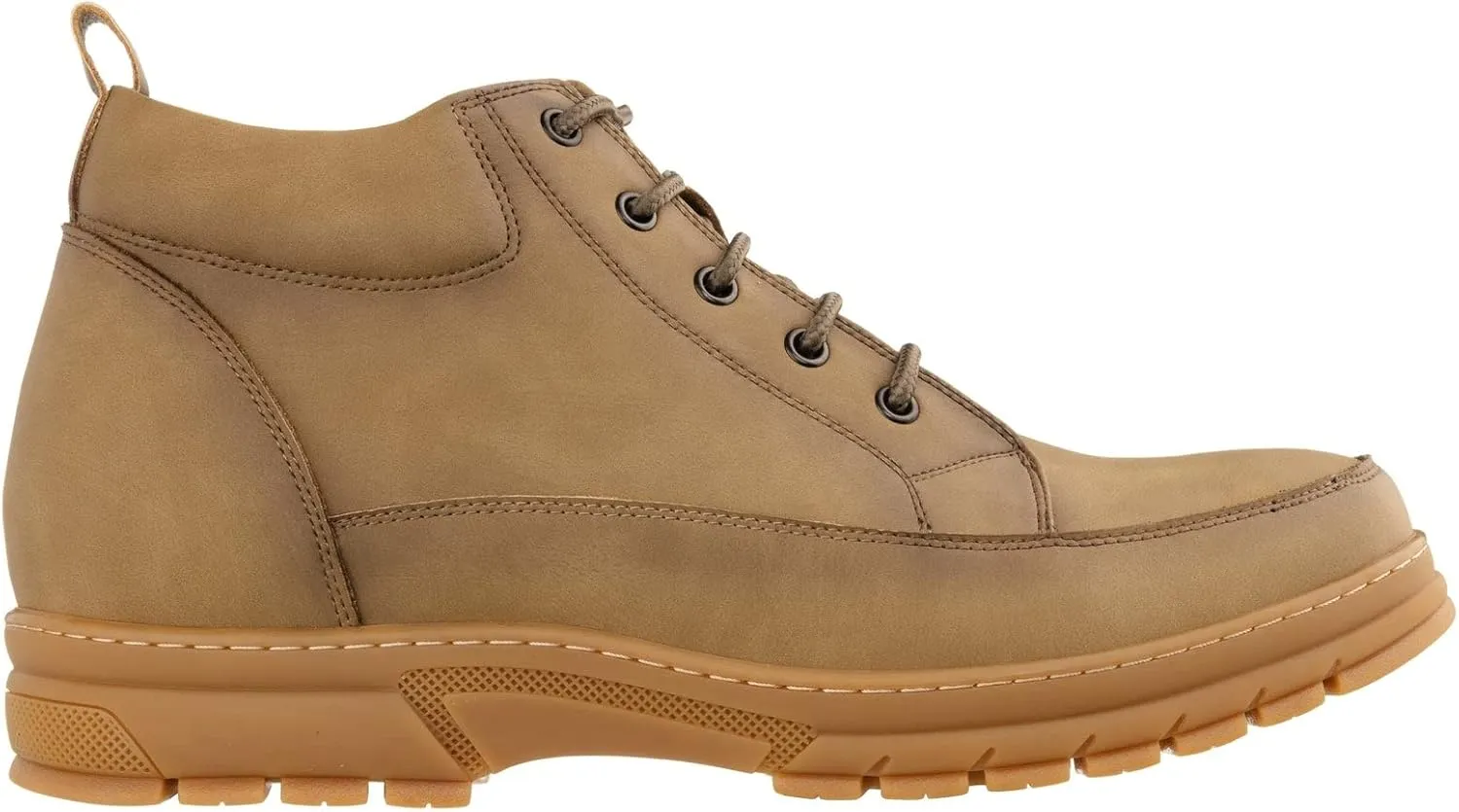 TOTO Men's Invisible Height Increasing Elevator Shoes - Khaki Premium Leather Lace-up Hiking-Style Boots - 2.8 Inches Taller - K11552 - Size 7 D(M) US