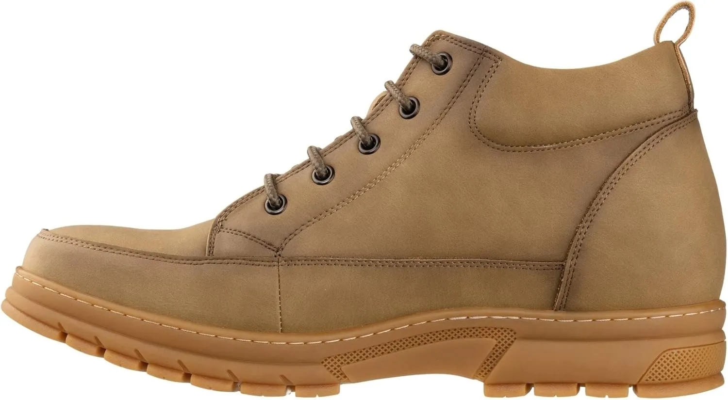 TOTO Men's Invisible Height Increasing Elevator Shoes - Khaki Premium Leather Lace-up Hiking-Style Boots - 2.8 Inches Taller - K11552 - Size 7 D(M) US