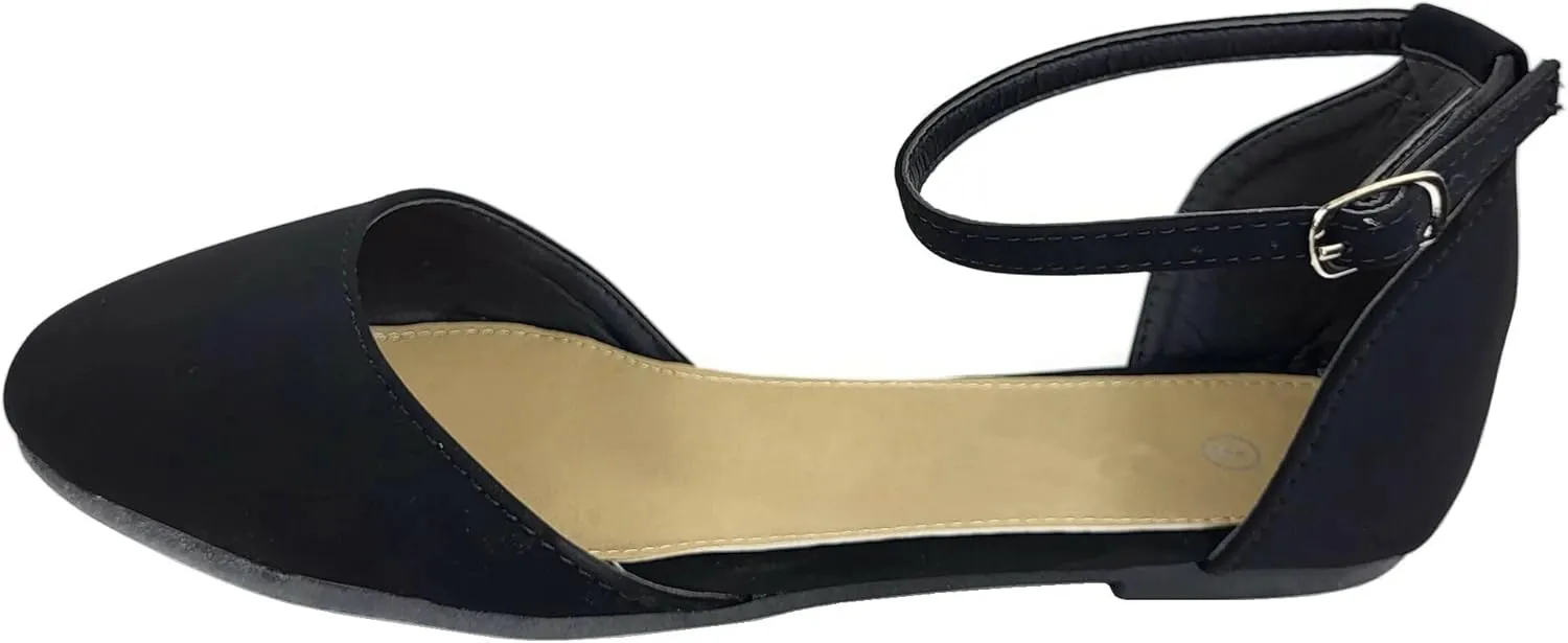 TruFox Womens Flat Ankle Strap D'Orsay Ballet Flat