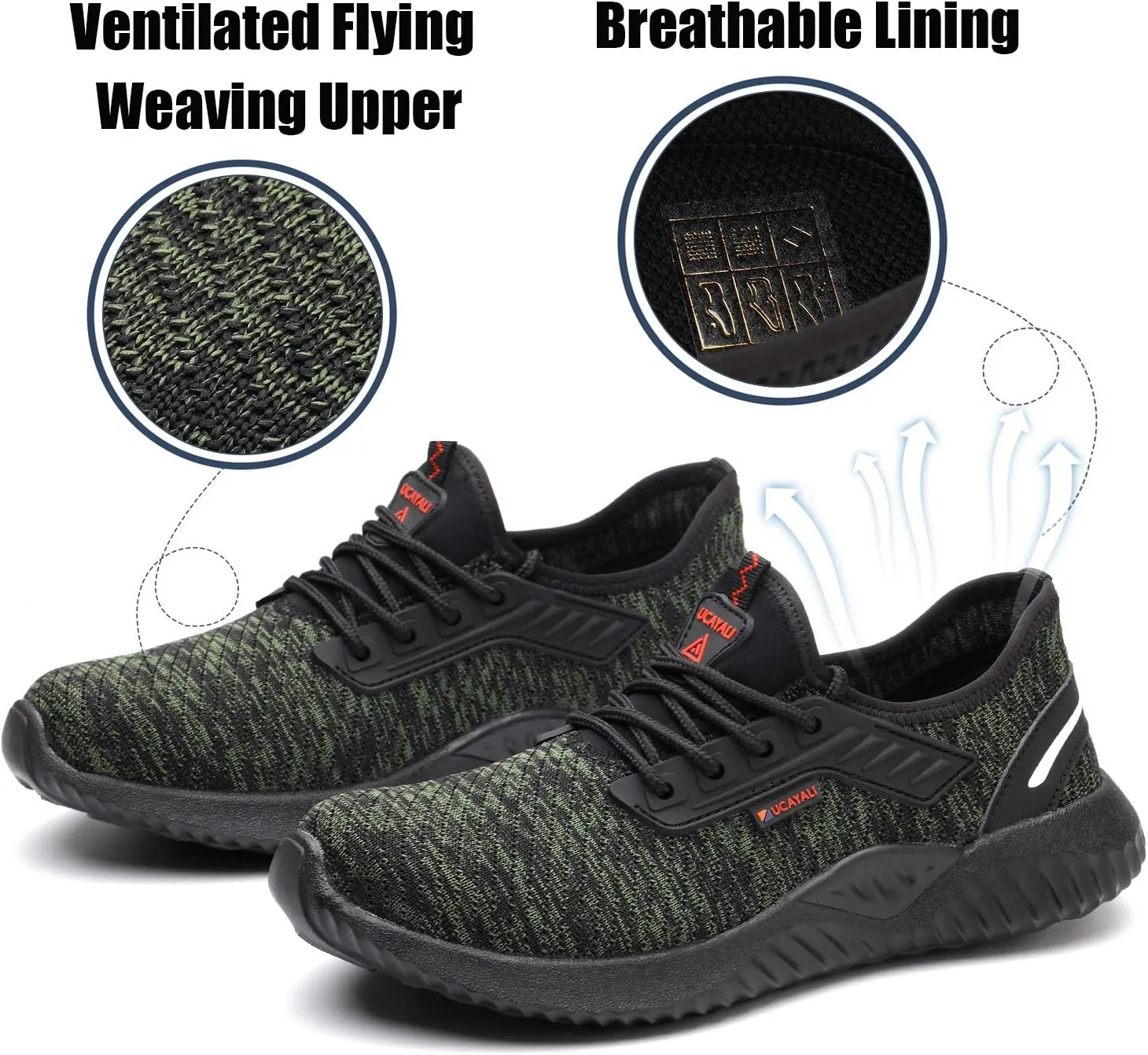 UCAYALI Men's Women's Safety Shoes Steel Toe Work Sneakers Breathable Lightweight Construction Shoes Mesh