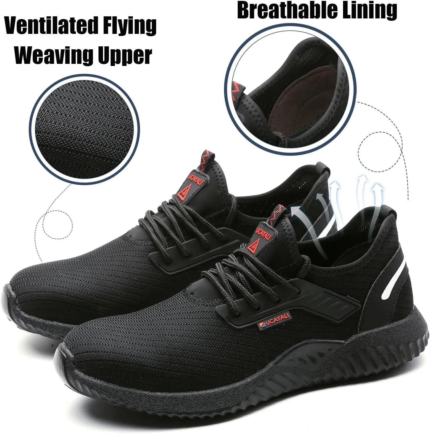 UCAYALI Men's Women's Safety Shoes Steel Toe Work Sneakers Breathable Lightweight Construction Shoes Mesh