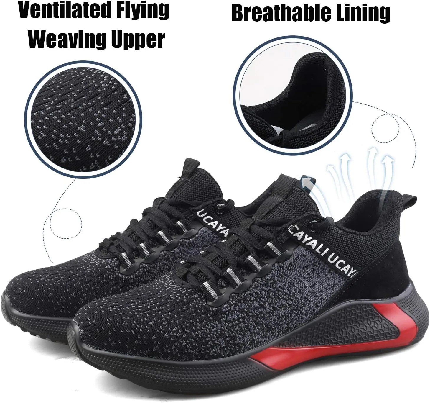 UCAYALI Men's Women's Safety Shoes Steel Toe Work Sneakers Breathable Lightweight Construction Shoes Mesh