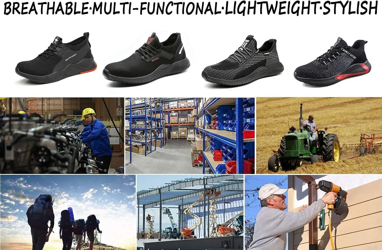 UCAYALI Men's Women's Safety Shoes Steel Toe Work Sneakers Breathable Lightweight Construction Shoes Mesh