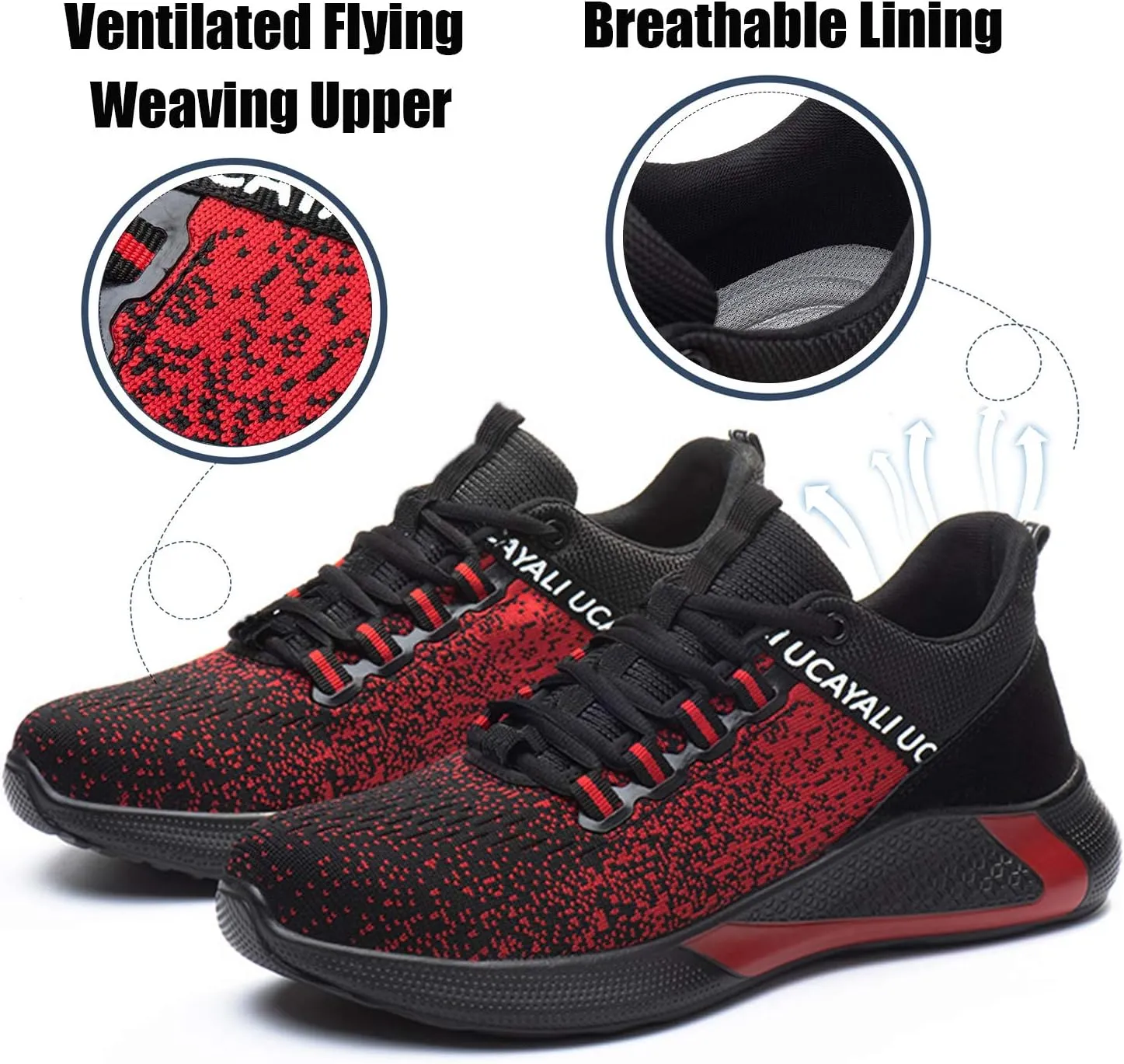 UCAYALI Men's Women's Safety Shoes Steel Toe Work Sneakers Breathable Lightweight Construction Shoes Mesh