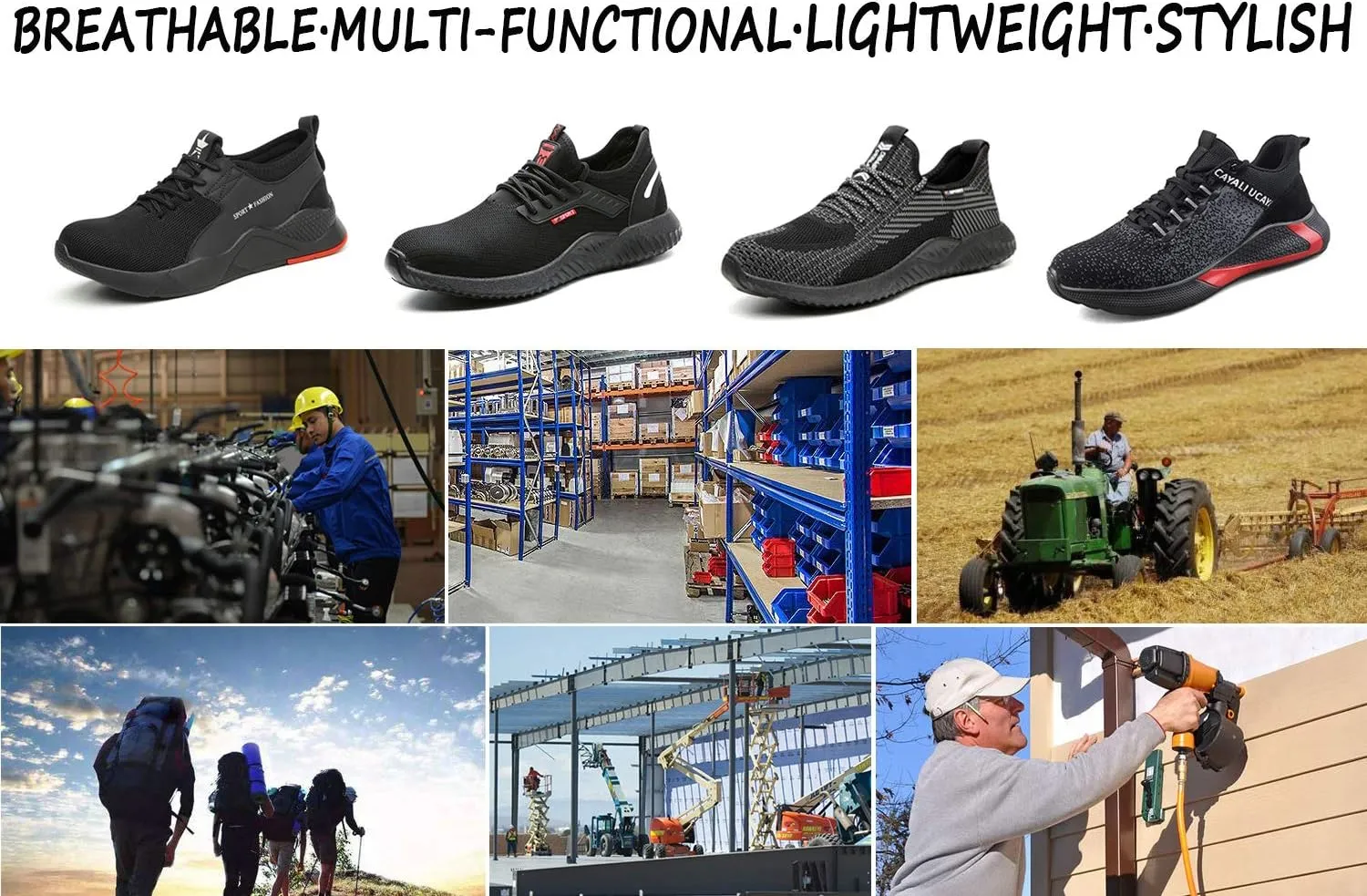 UCAYALI Men's Women's Safety Shoes Steel Toe Work Sneakers Breathable Lightweight Construction Shoes Mesh