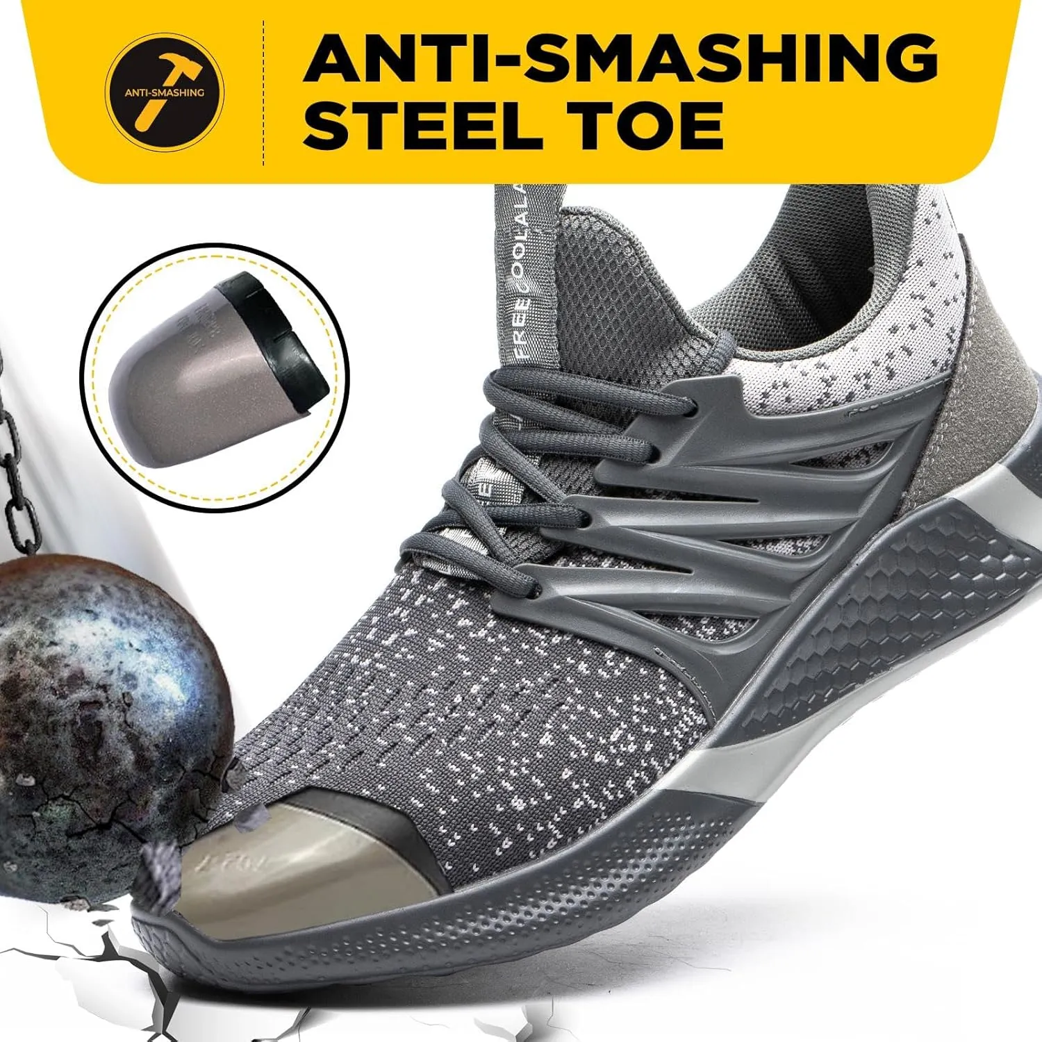 UCAYALI Steel Toe Sneakers for Men Women Lightweight Indestructible Work Shoes Safety Shoes Slip-Resistant Composite Toe Footwear